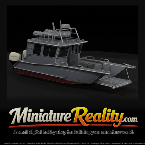 Work Boat with Bow Ramp miniature, three-quarter view