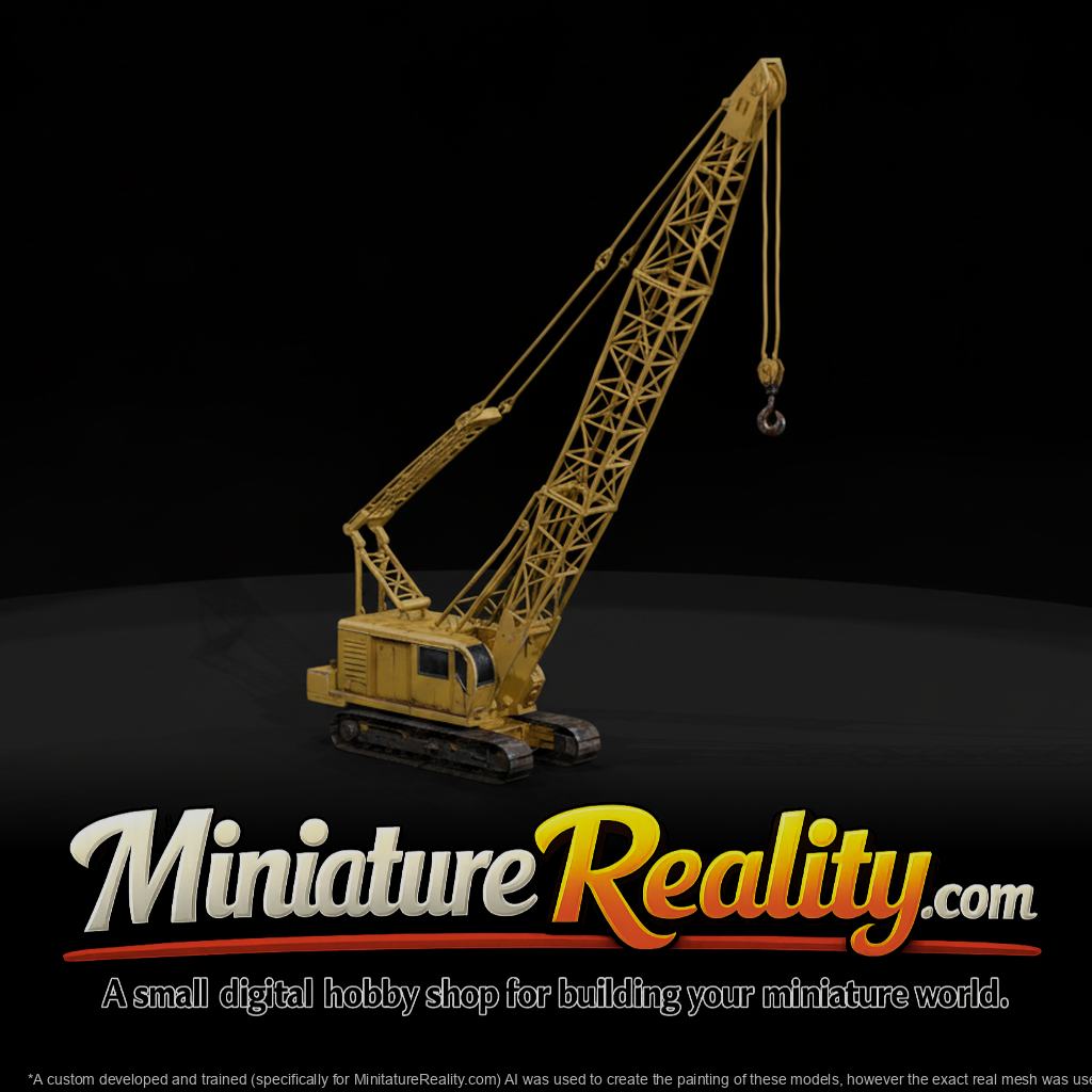 Yellow Crawler Crane miniature, three-quarter view