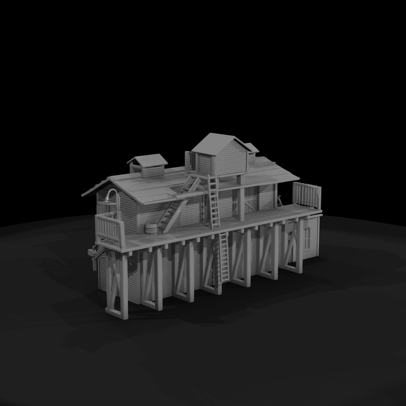 Elevated Industrial Platform with Small Building