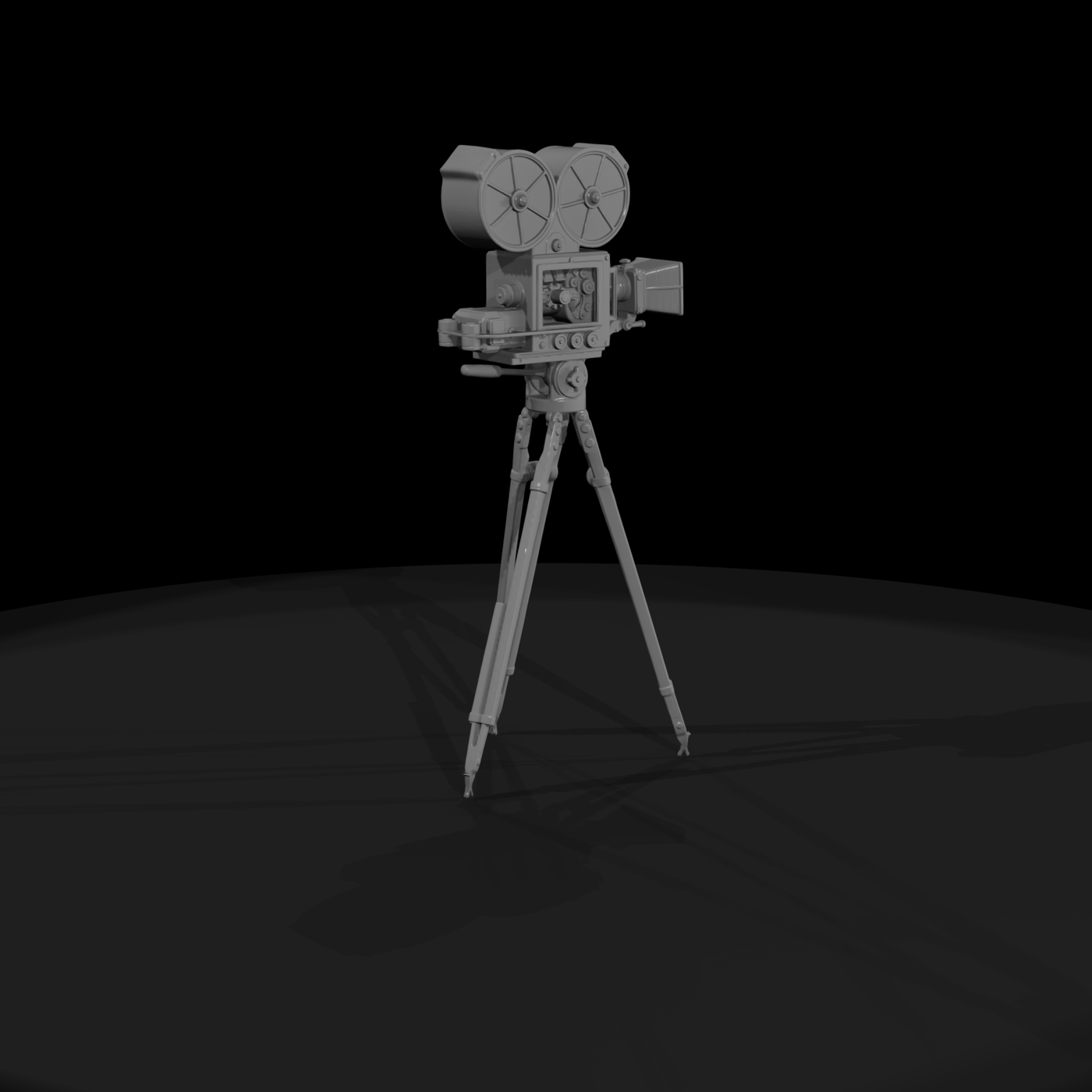 Vintage Dual-Reel Film Camera on Wooden Tripod