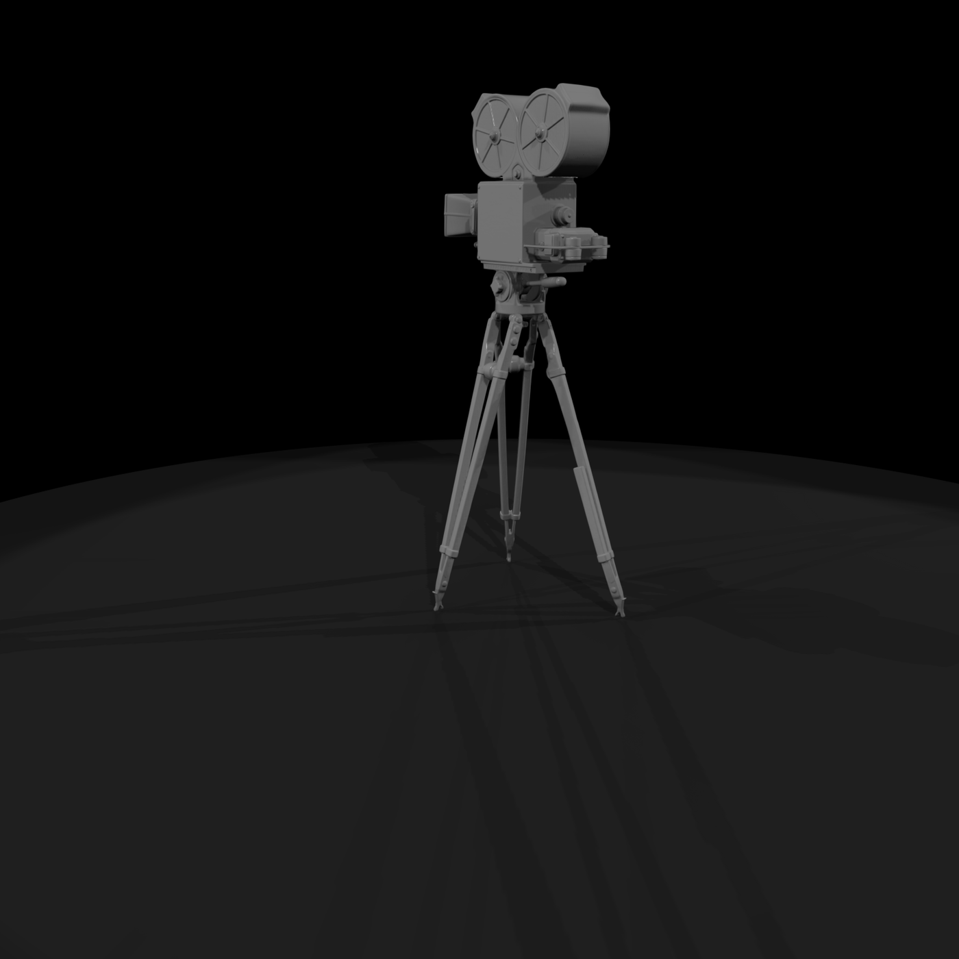 Vintage Dual-Reel Film Camera on Wooden Tripod