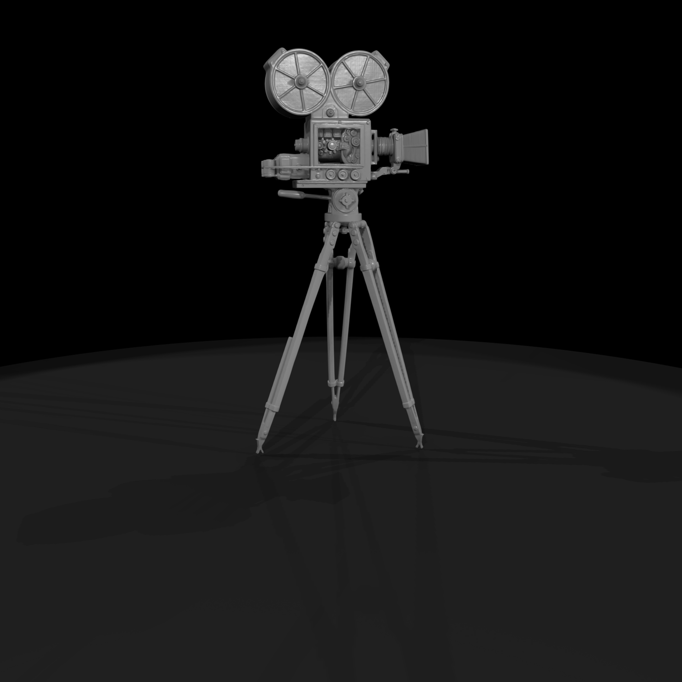 Vintage Dual-Reel Film Camera on Wooden Tripod