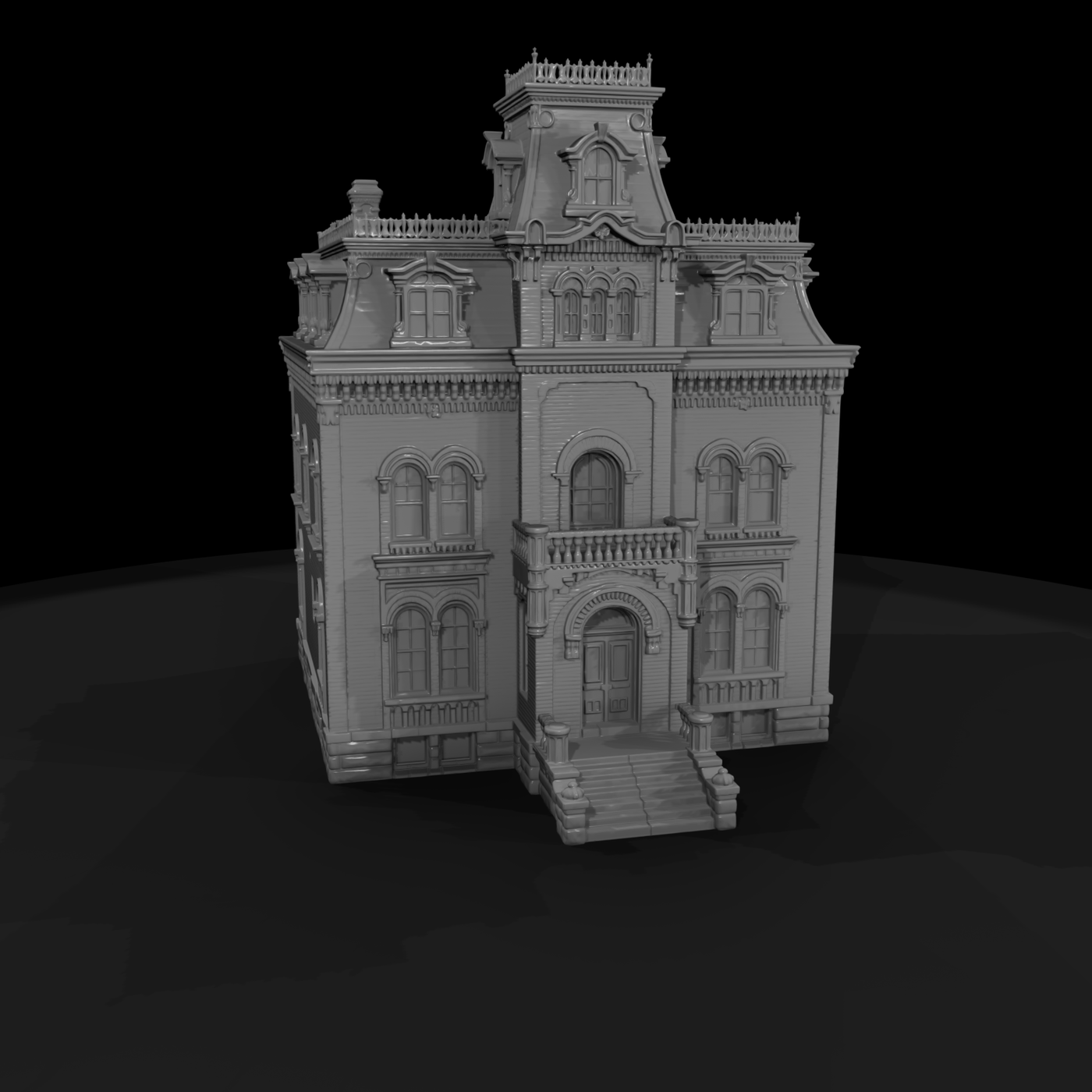 Victorian Mansard Brick Mansion Facade