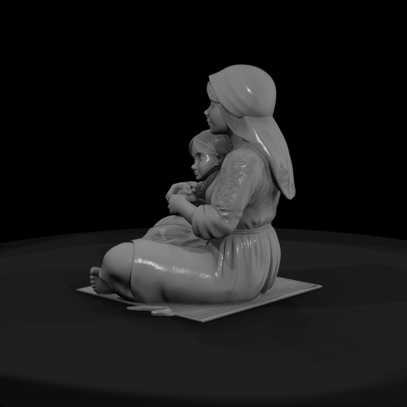 3D-Printable Stylized Folk Mother & Daughter Figurine