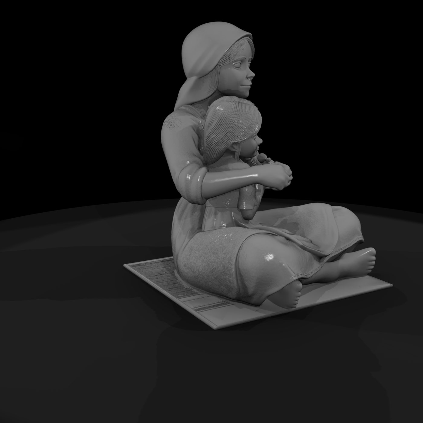3D-Printable Stylized Folk Mother & Daughter Figurine