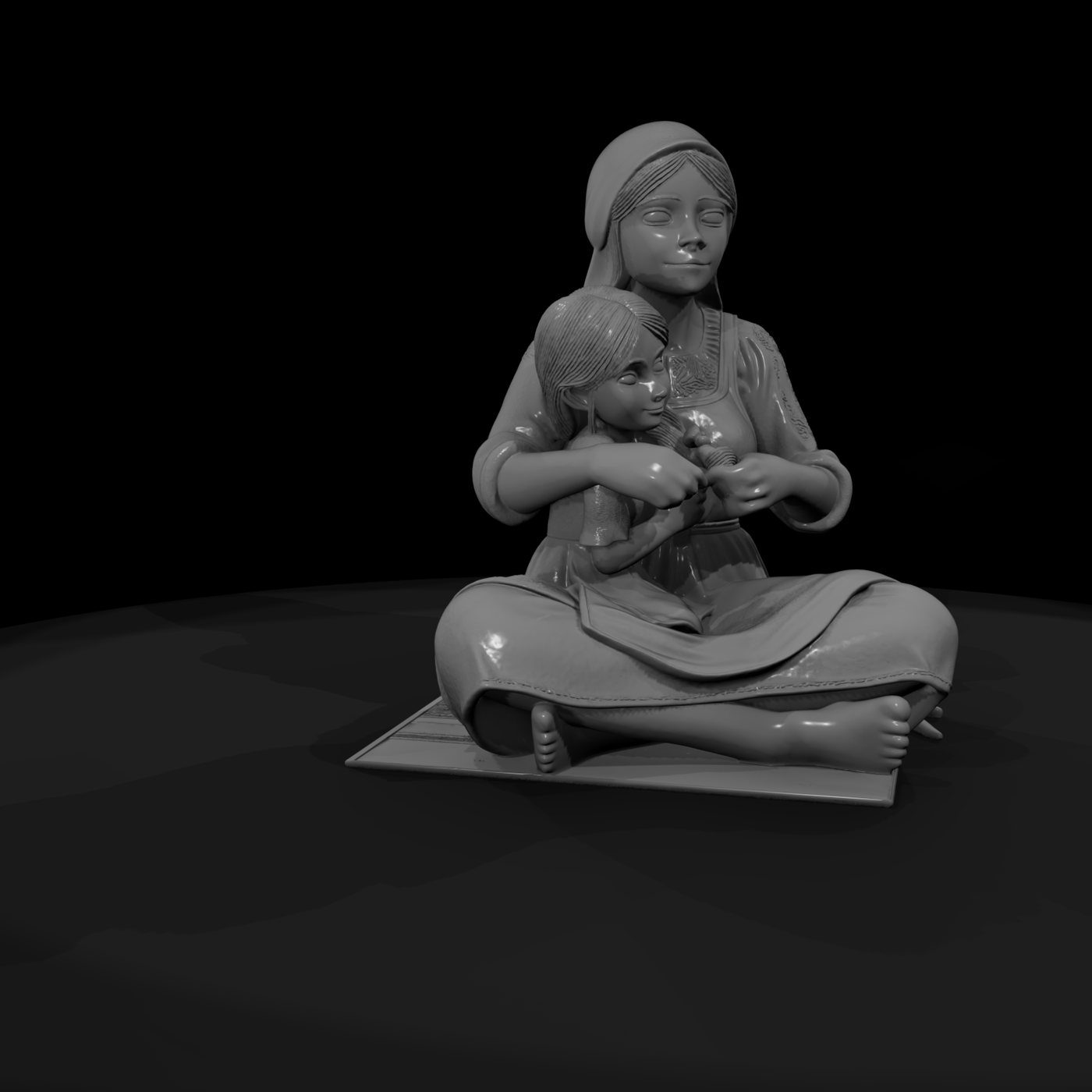 3D-Printable Stylized Folk Mother & Daughter Figurine