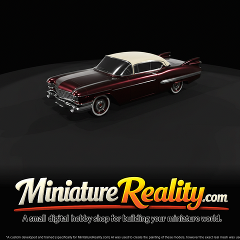 large American two-door coupe with pronounced tailfins (late 1950s) — classic chrome-era styling