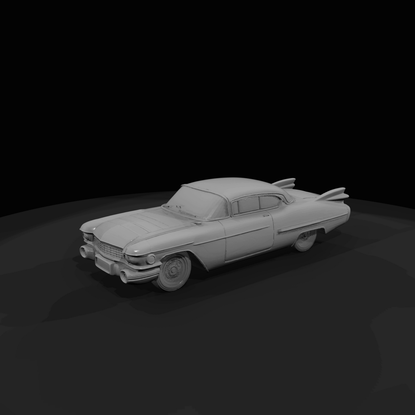 large American two-door coupe with pronounced tailfins (late 1950s) — classic chrome-era styling