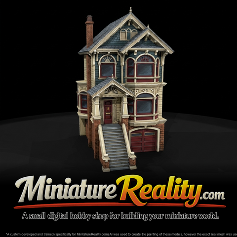 Victorian Row House Façade with Bay Window & Garage