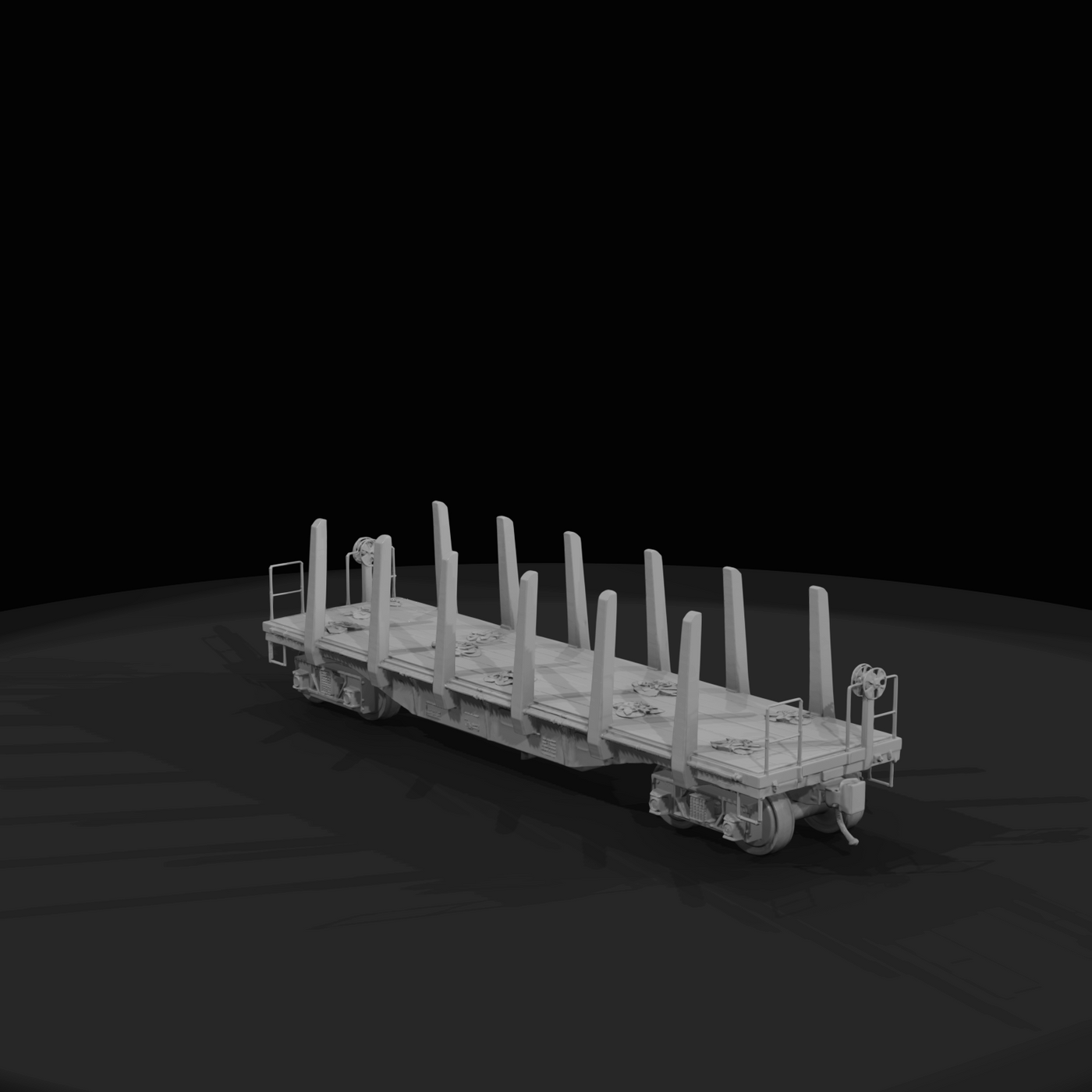 Four-axle freight flatcar (stake car) used for bulk/long loads
