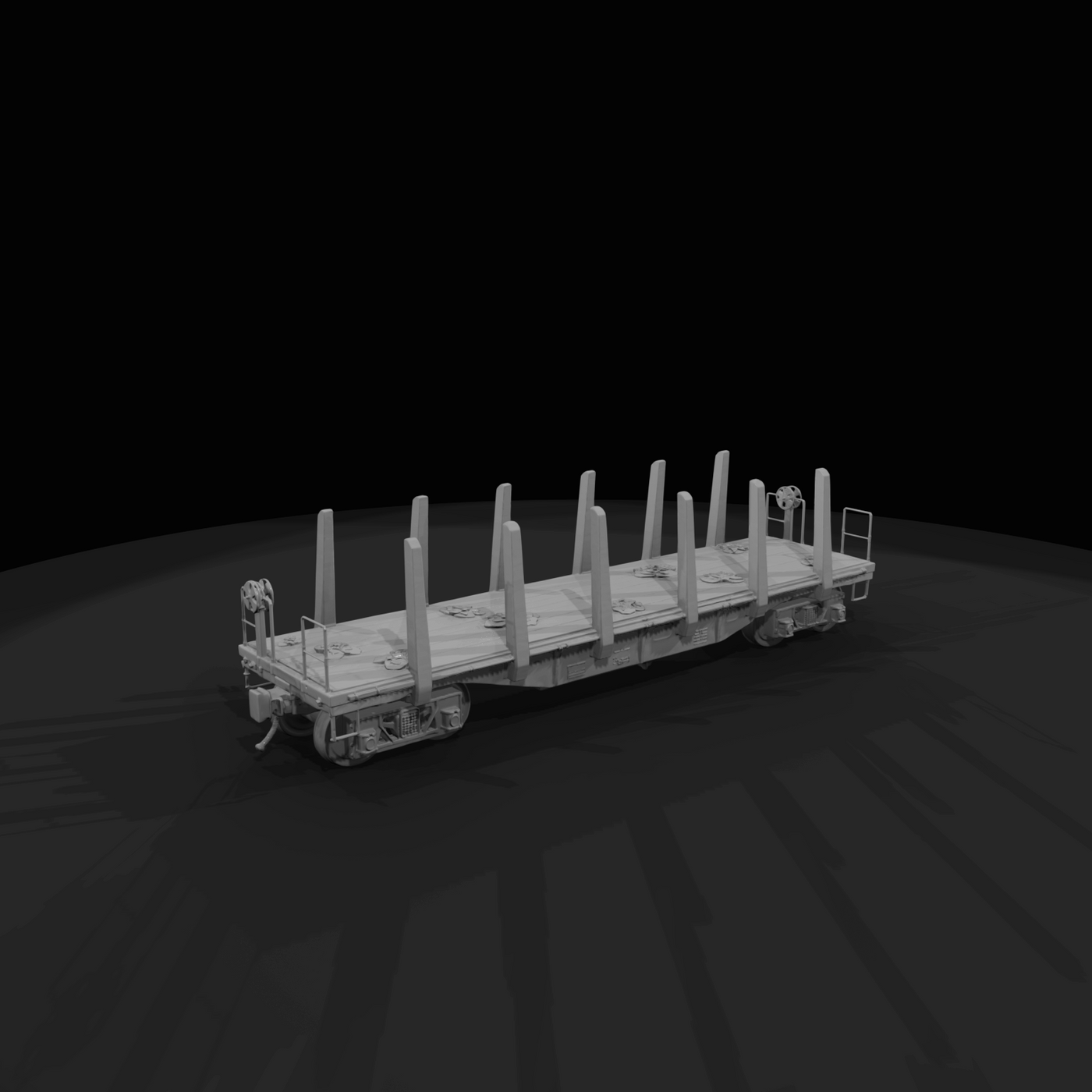 Four-axle freight flatcar (stake car) used for bulk/long loads
