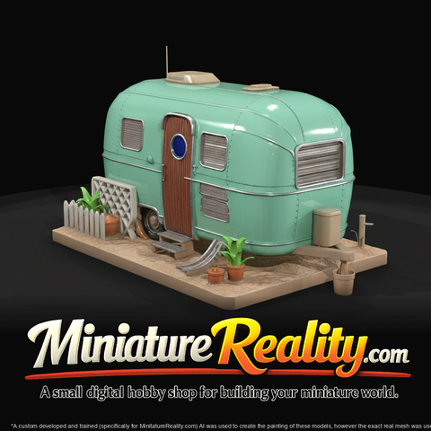 Airstream-style travel trailer (scale model / diorama)