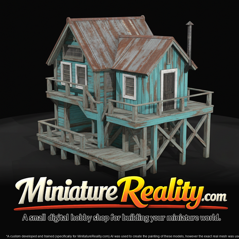 Wooden Stilt House Seaside Cabin Digital (early 20th century)