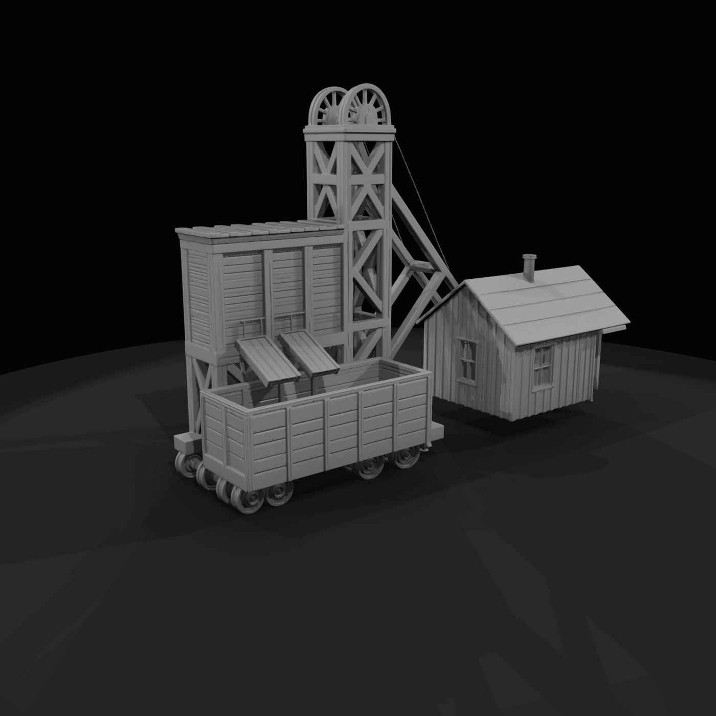 Mining headframe with rail hopper