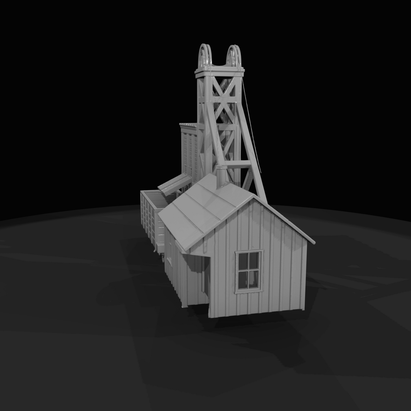 Mining headframe with rail hopper