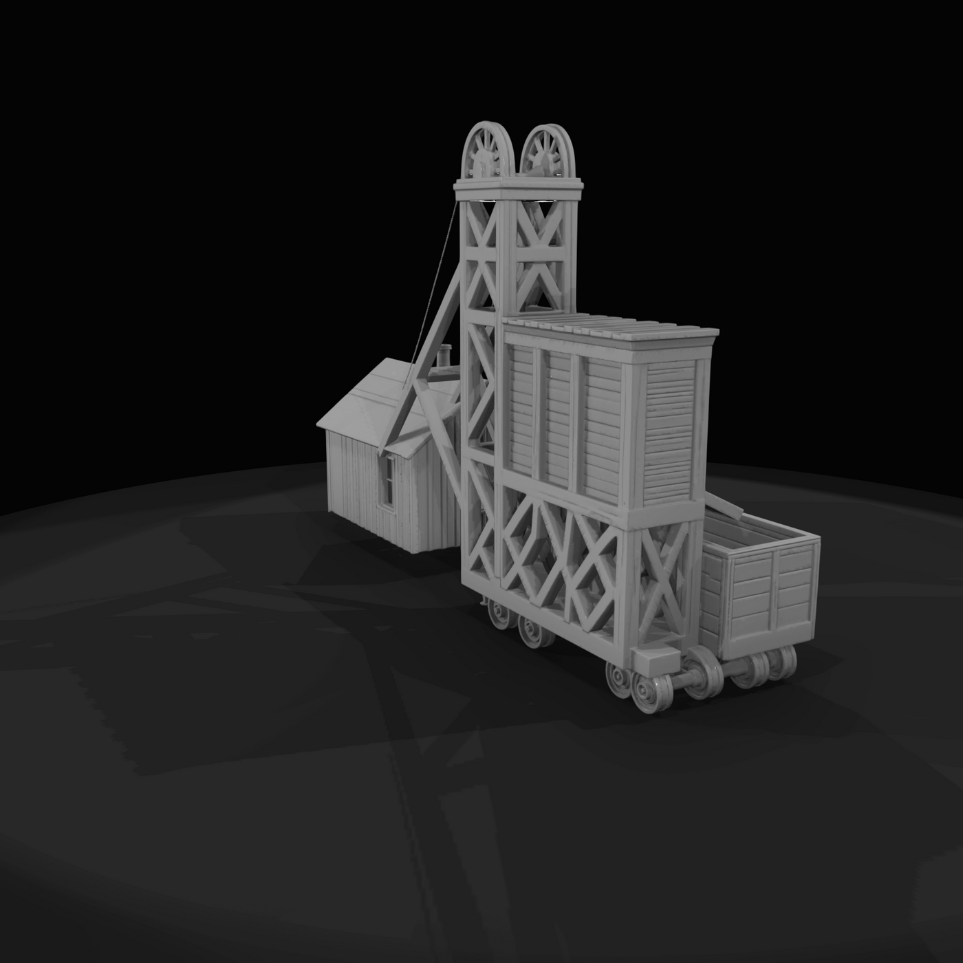 Mining headframe with rail hopper