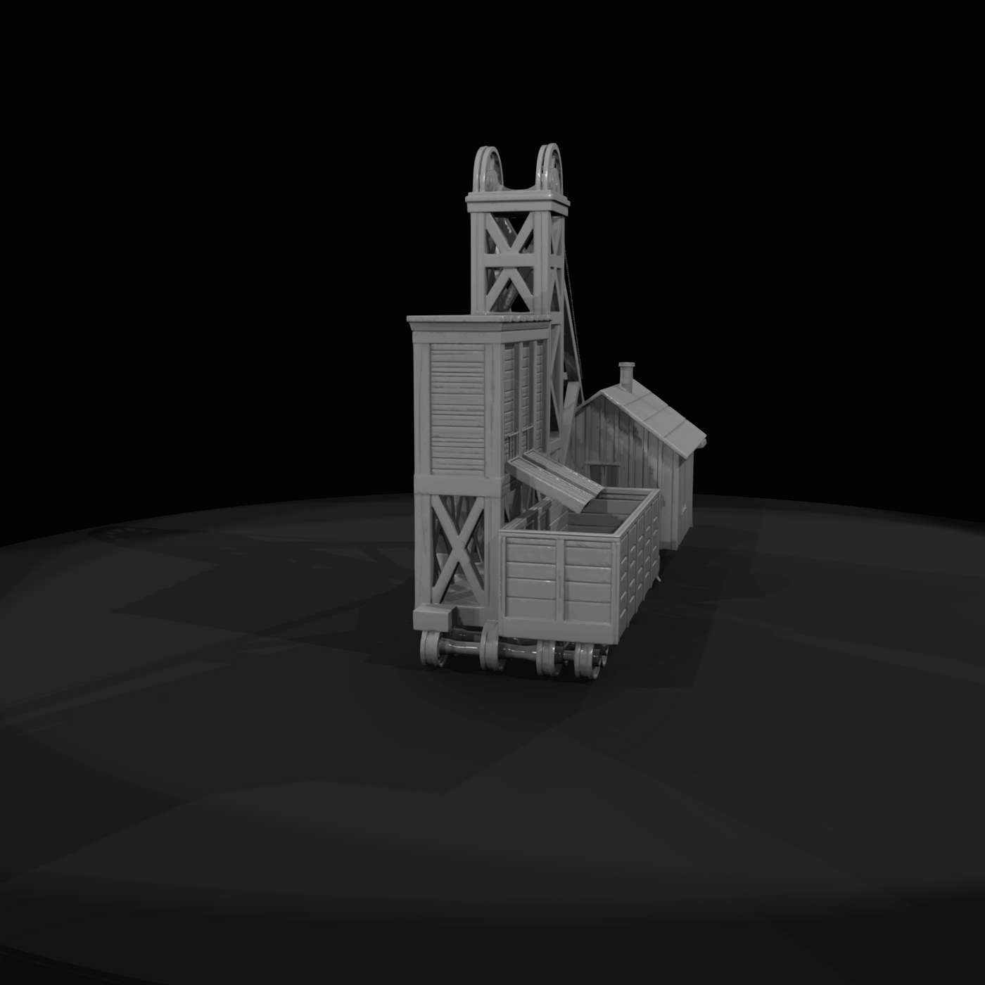 Mining headframe with rail hopper