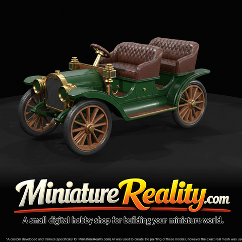 generic early 1900s motorcar (touring/open-top) — not branded; characteristic wooden-spoke wheels, separate front and rear tufted bench seats