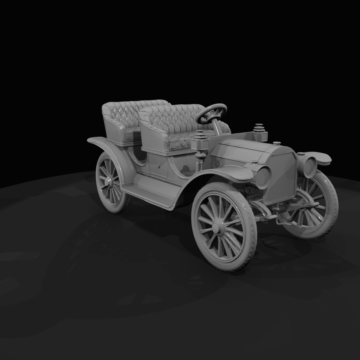 generic early 1900s motorcar (touring/open-top) — not branded; characteristic wooden-spoke wheels, separate front and rear tufted bench seats