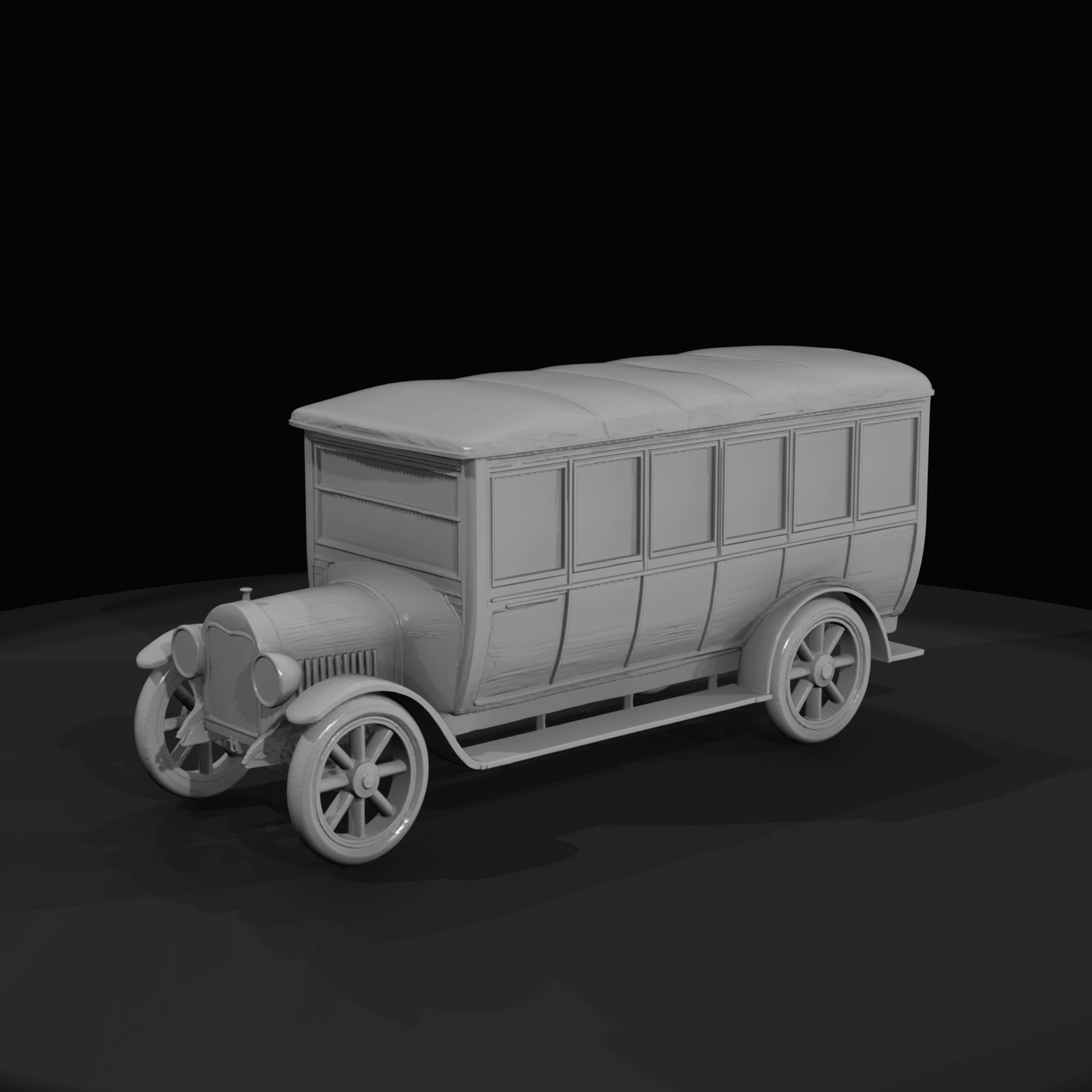early 20th-century motor omnibus passenger bus (1910s) — wood-spoked wheels, open-body transit