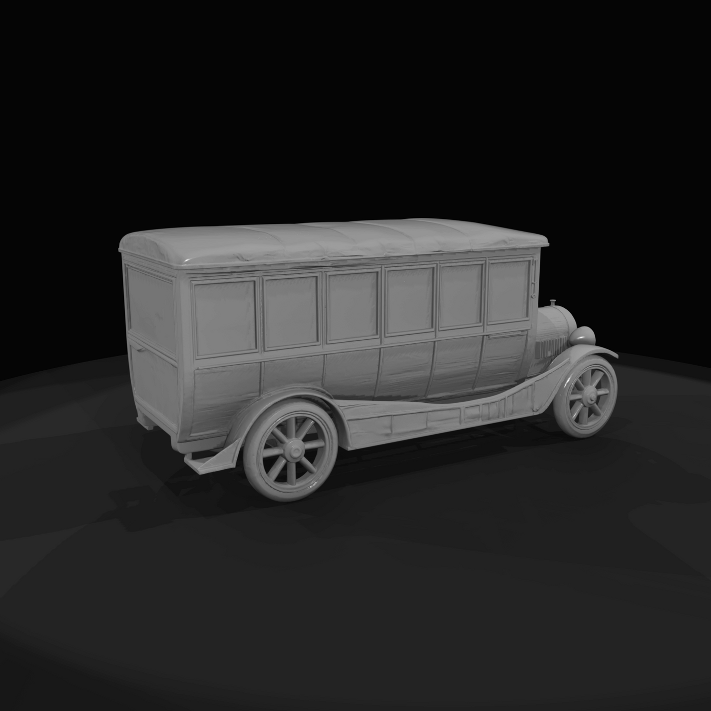early 20th-century motor omnibus passenger bus (1910s) — wood-spoked wheels, open-body transit