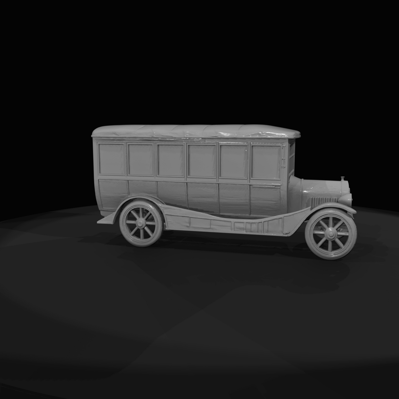 early 20th-century motor omnibus passenger bus (1910s) — wood-spoked wheels, open-body transit