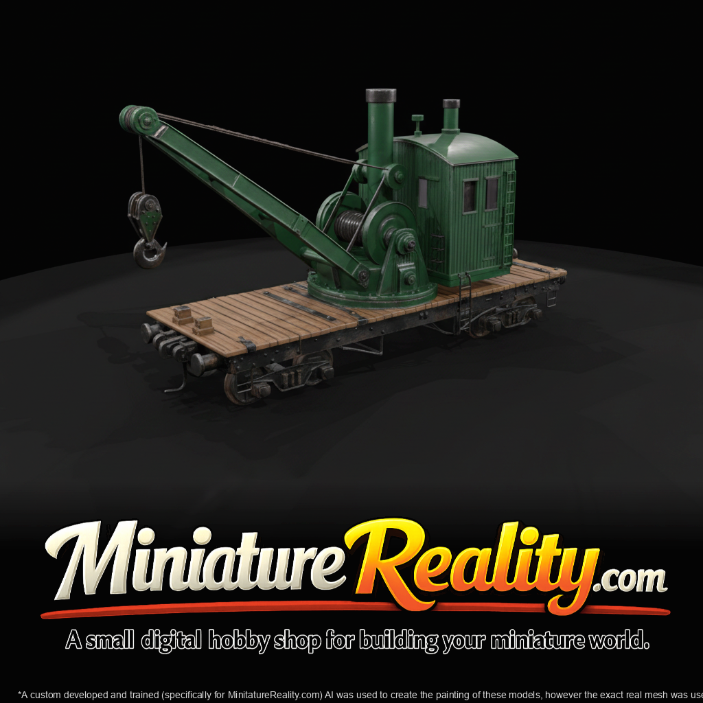 early-20th-century steam-driven rail crane (crane car / crane flatcar)