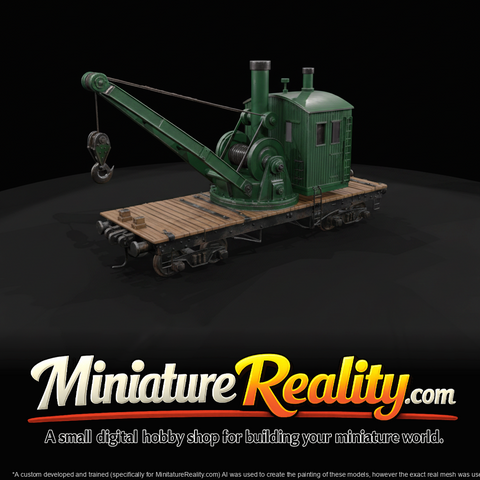 early-20th-century steam-driven rail crane (crane car / crane flatcar)