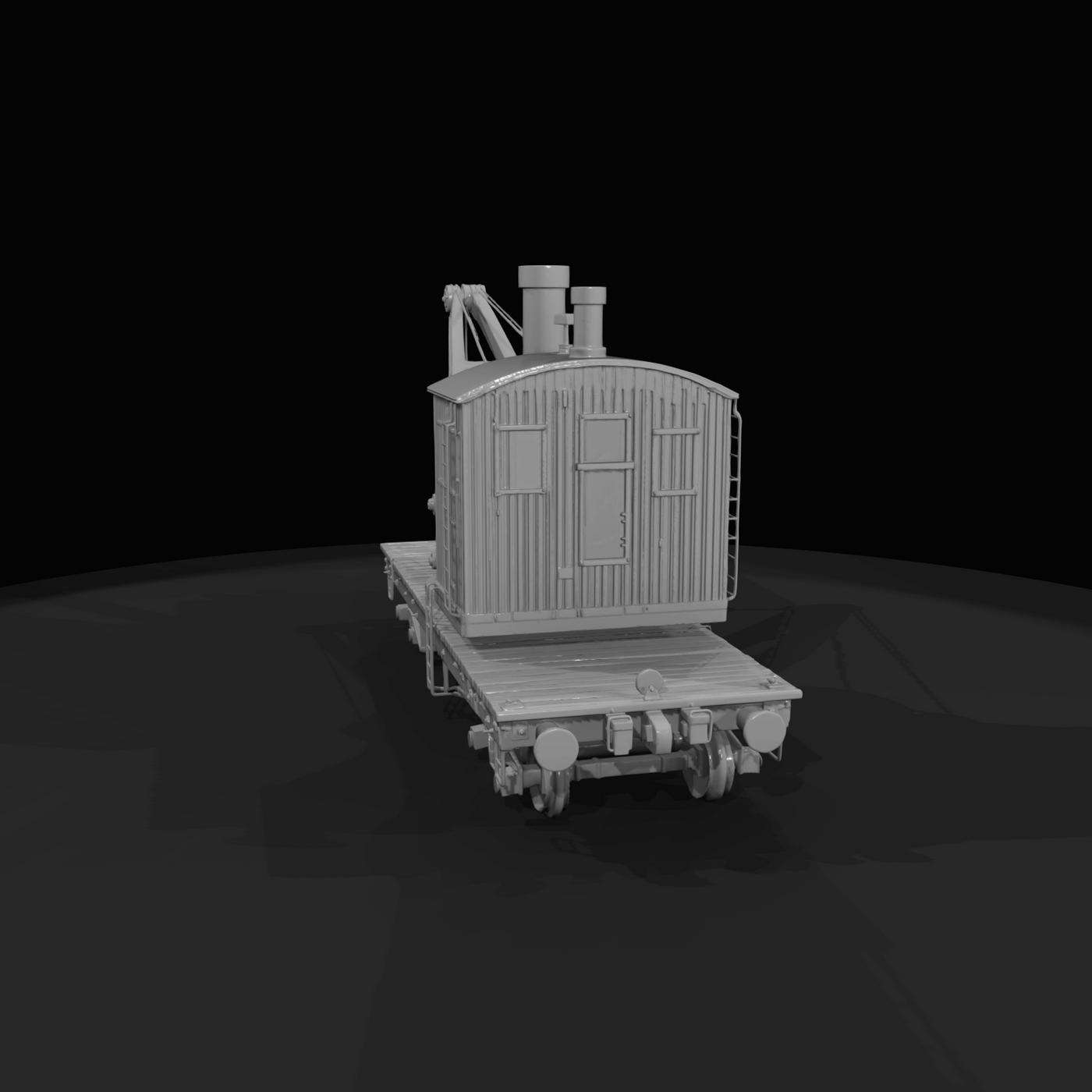 early-20th-century steam-driven rail crane (crane car / crane flatcar)