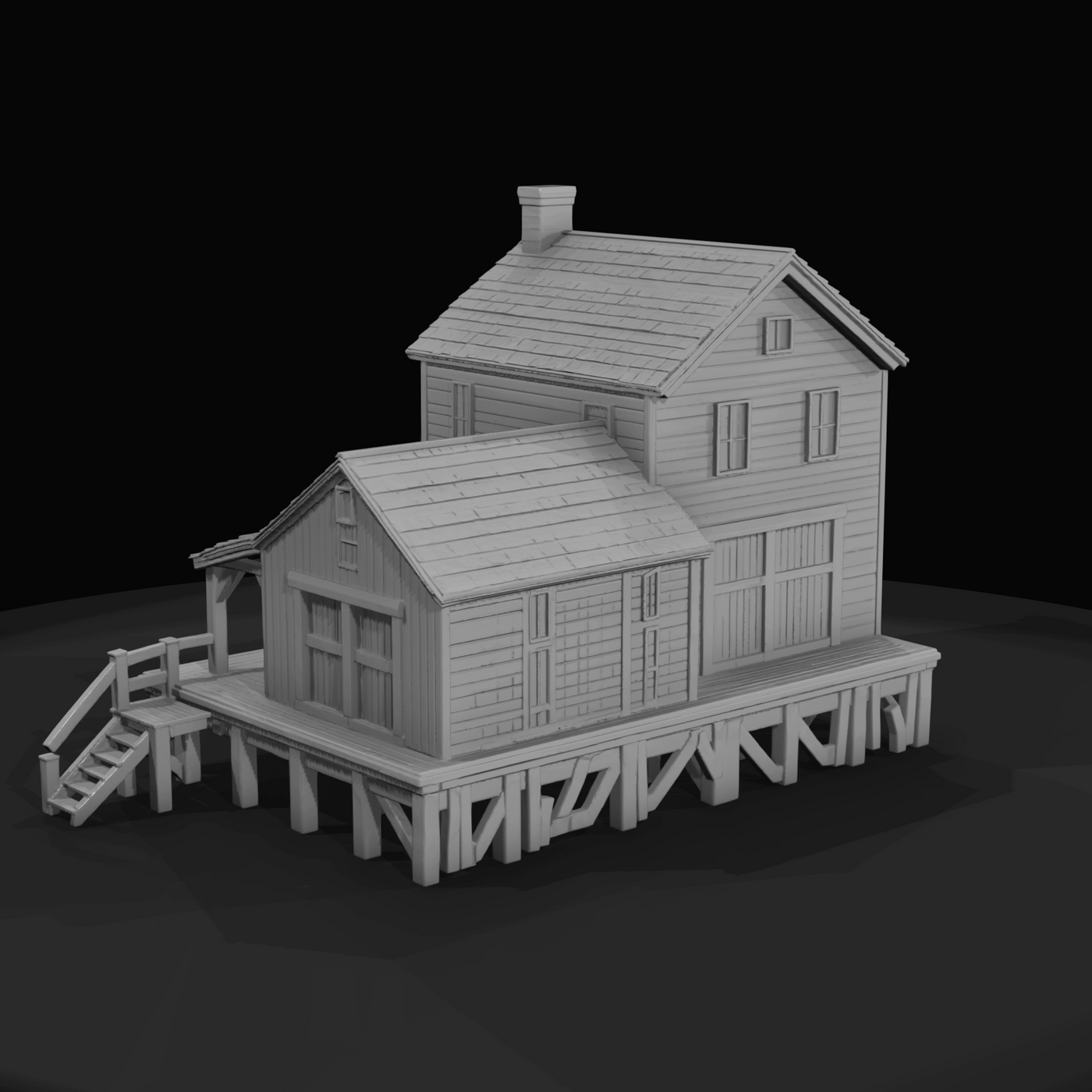 coastal warehouse / mill / boathouse complex (wood construction)