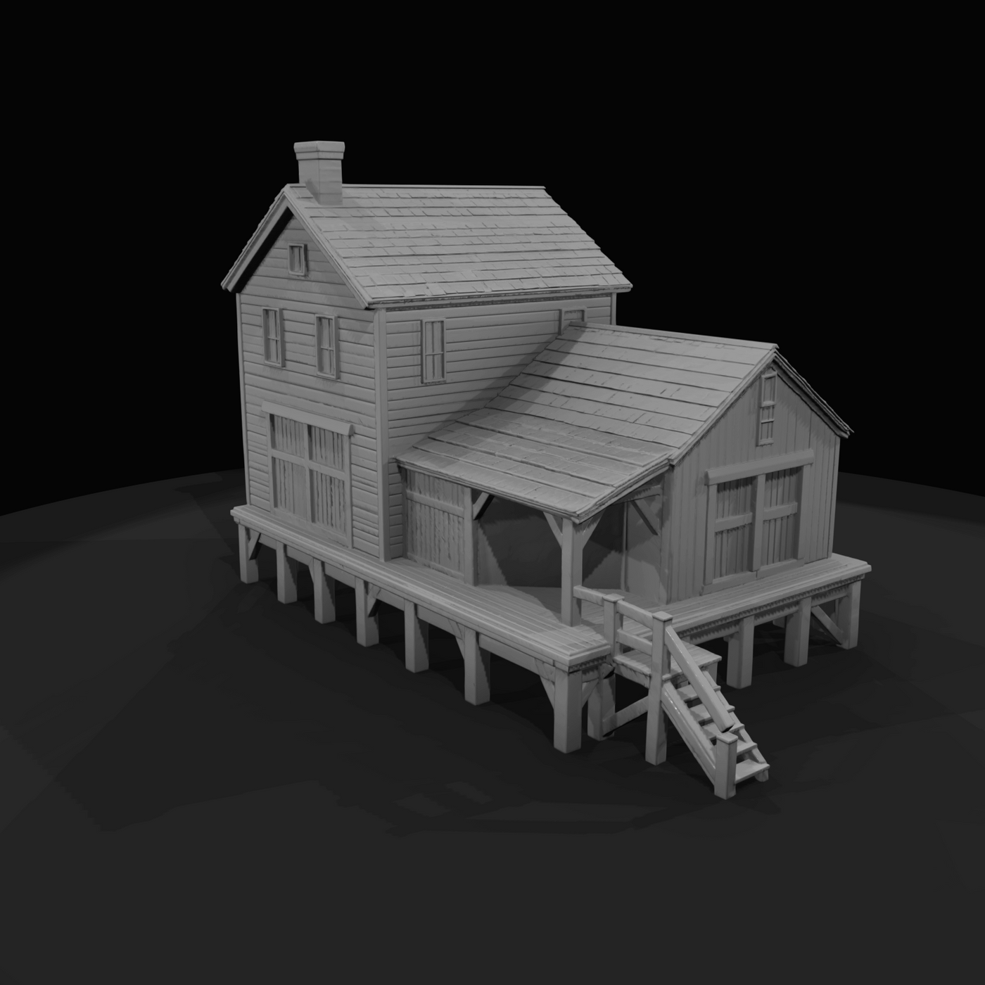 coastal warehouse / mill / boathouse complex (wood construction)