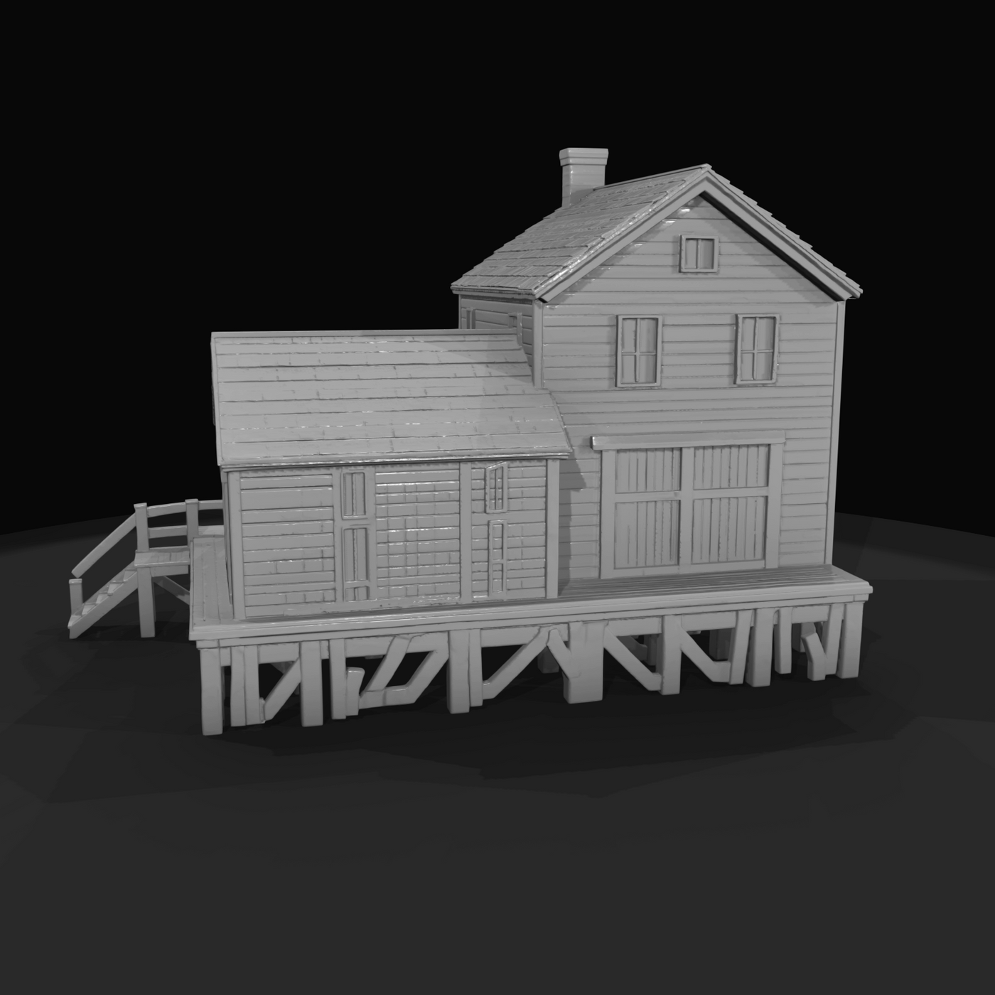 coastal warehouse / mill / boathouse complex (wood construction)