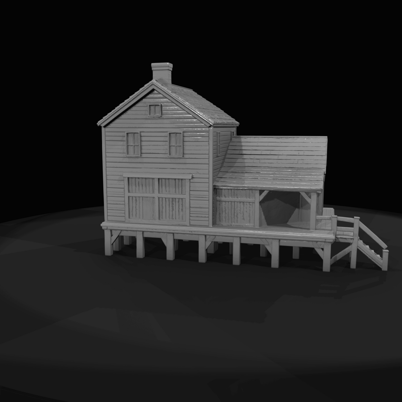 coastal warehouse / mill / boathouse complex (wood construction)