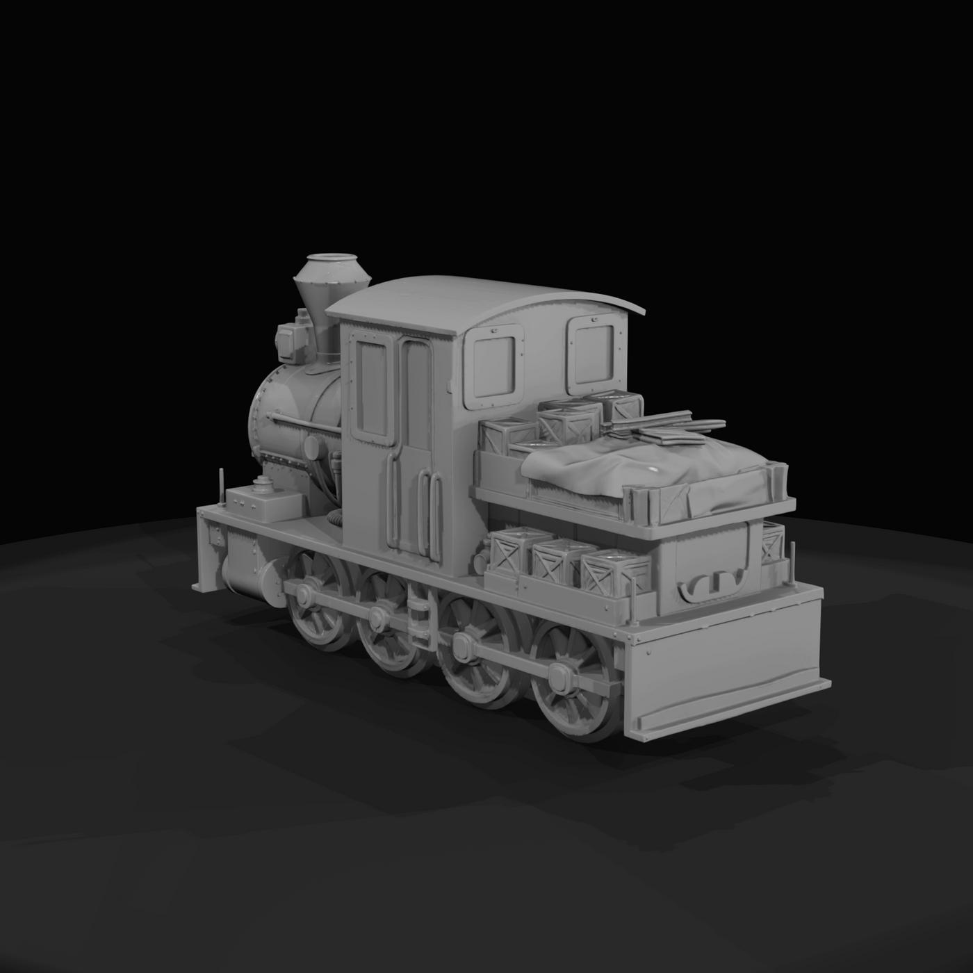 narrow-gauge / industrial steam locomotive (short-boiler shunter) — scale model or high-detail sculpt of full-size locomotive