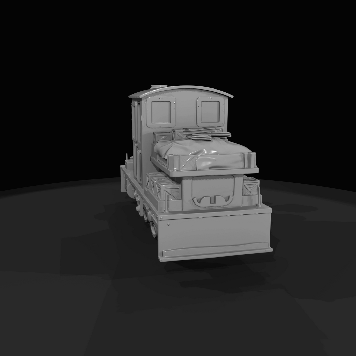 narrow-gauge / industrial steam locomotive (short-boiler shunter) — scale model or high-detail sculpt of full-size locomotive