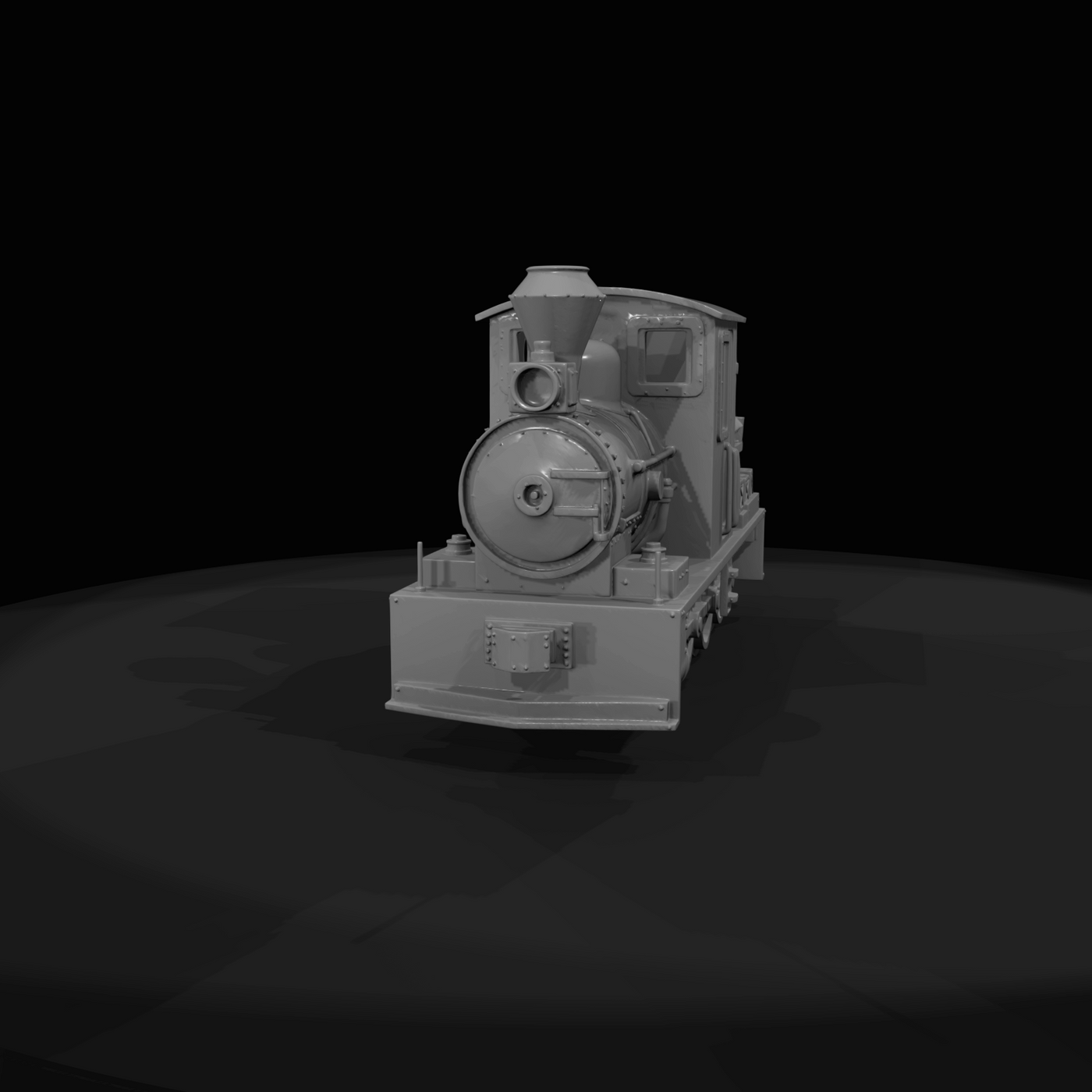 narrow-gauge / industrial steam locomotive (short-boiler shunter) — scale model or high-detail sculpt of full-size locomotive