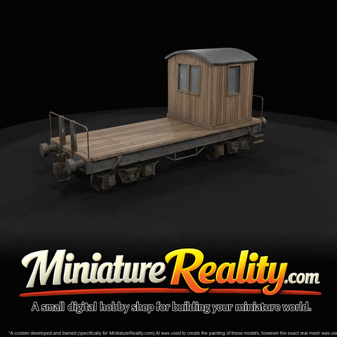 short freight flat wagon / brake van unit (railway flat wagon with small brakeman's cabin)