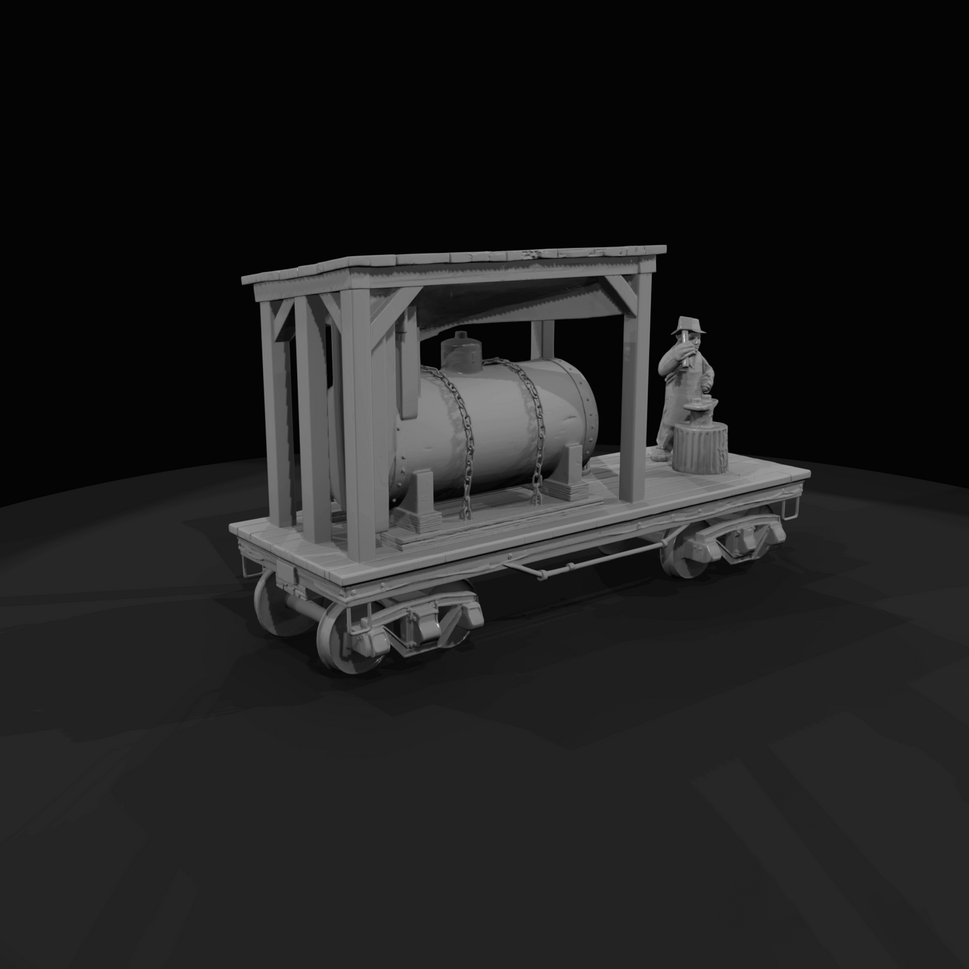 scale-model railroad flatcar vignette