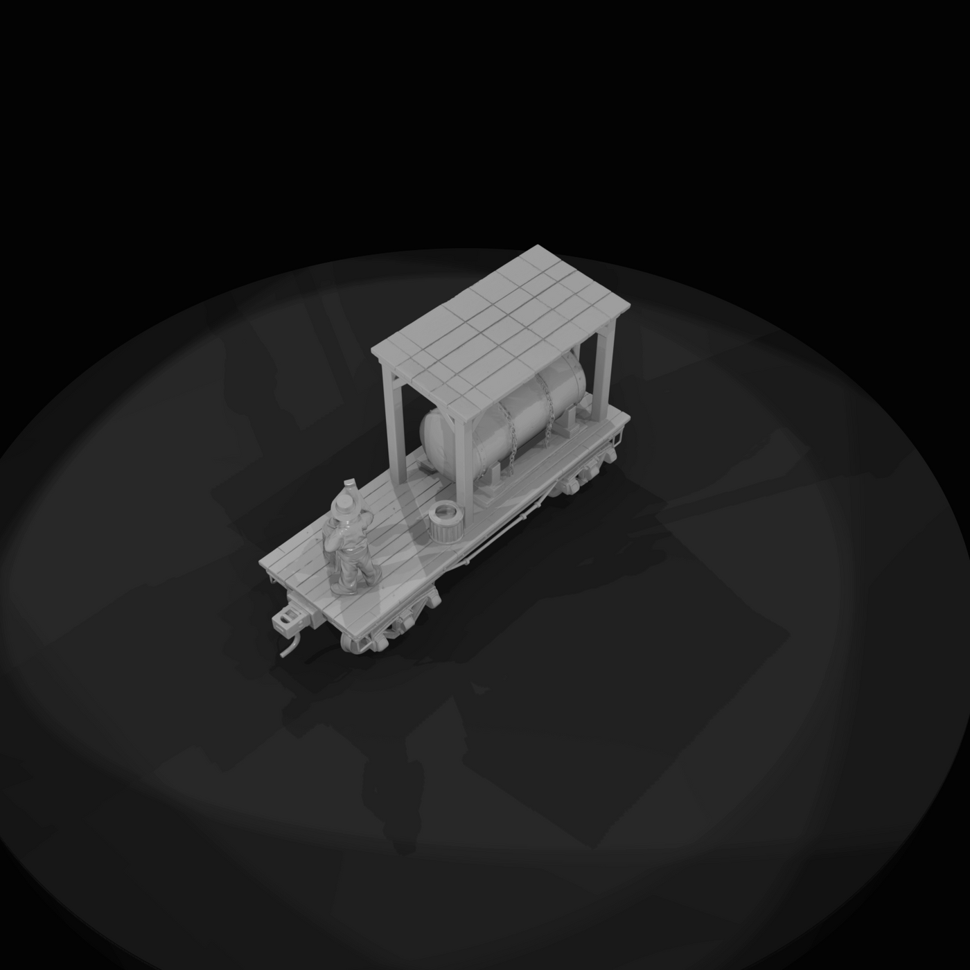 scale-model railroad flatcar vignette