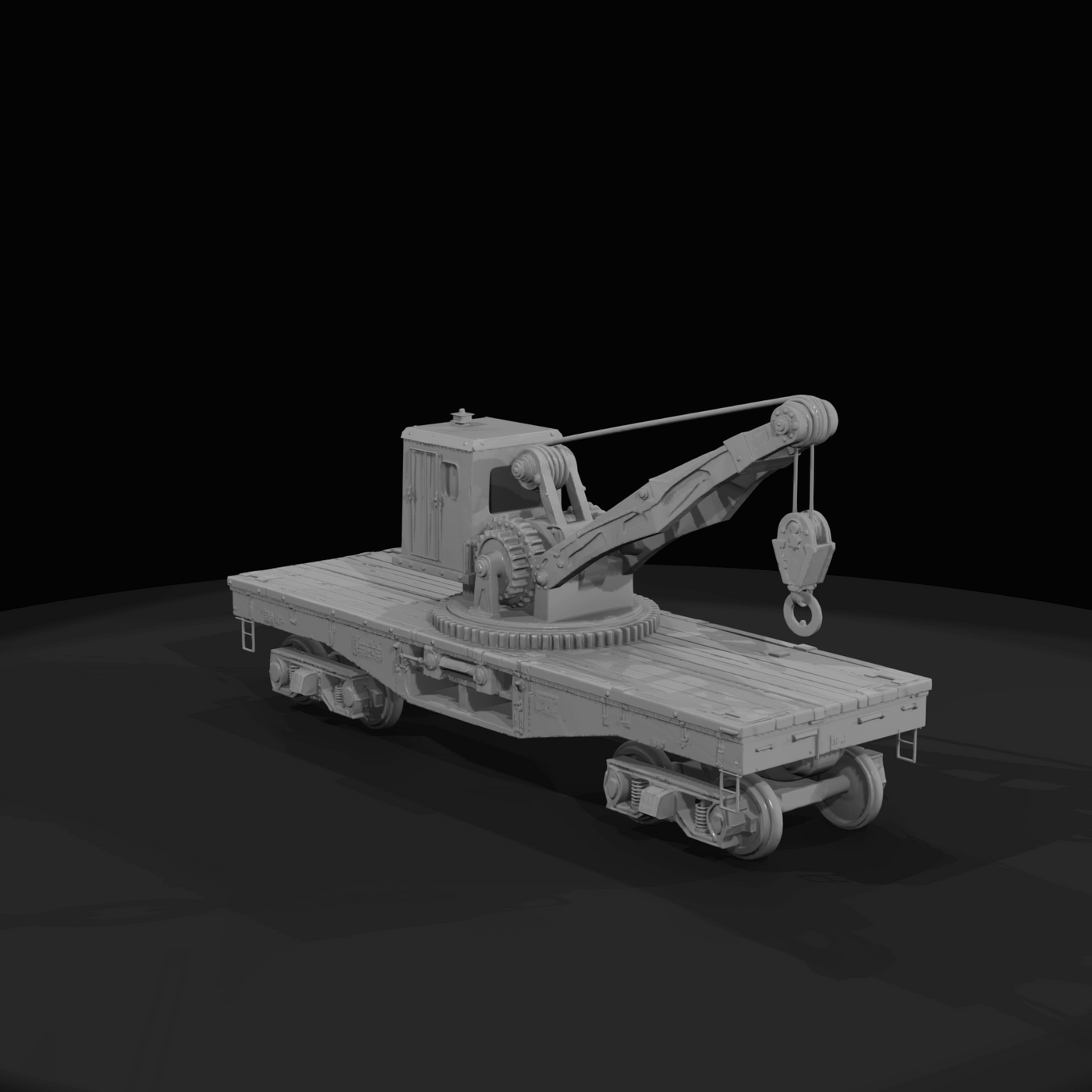 railroad flatcar with crane (scale model)