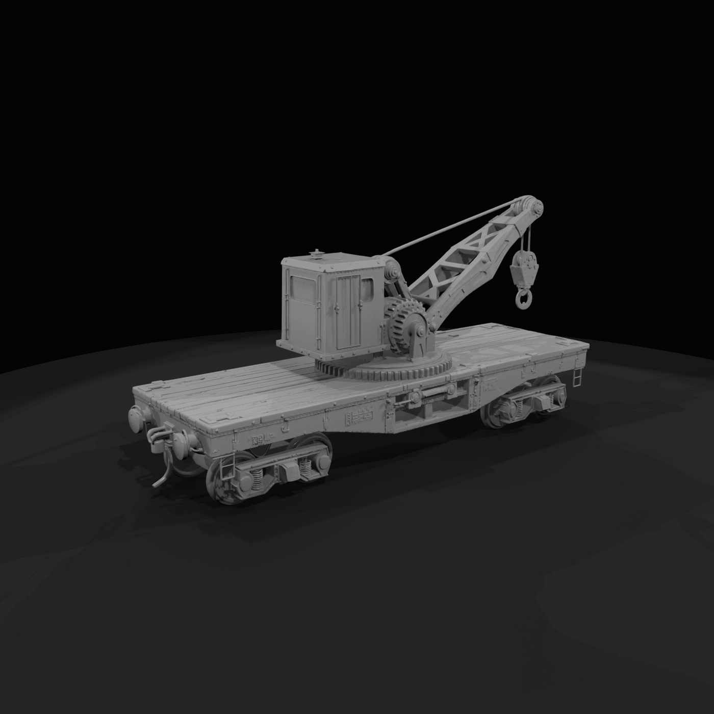 railroad flatcar with crane (scale model)