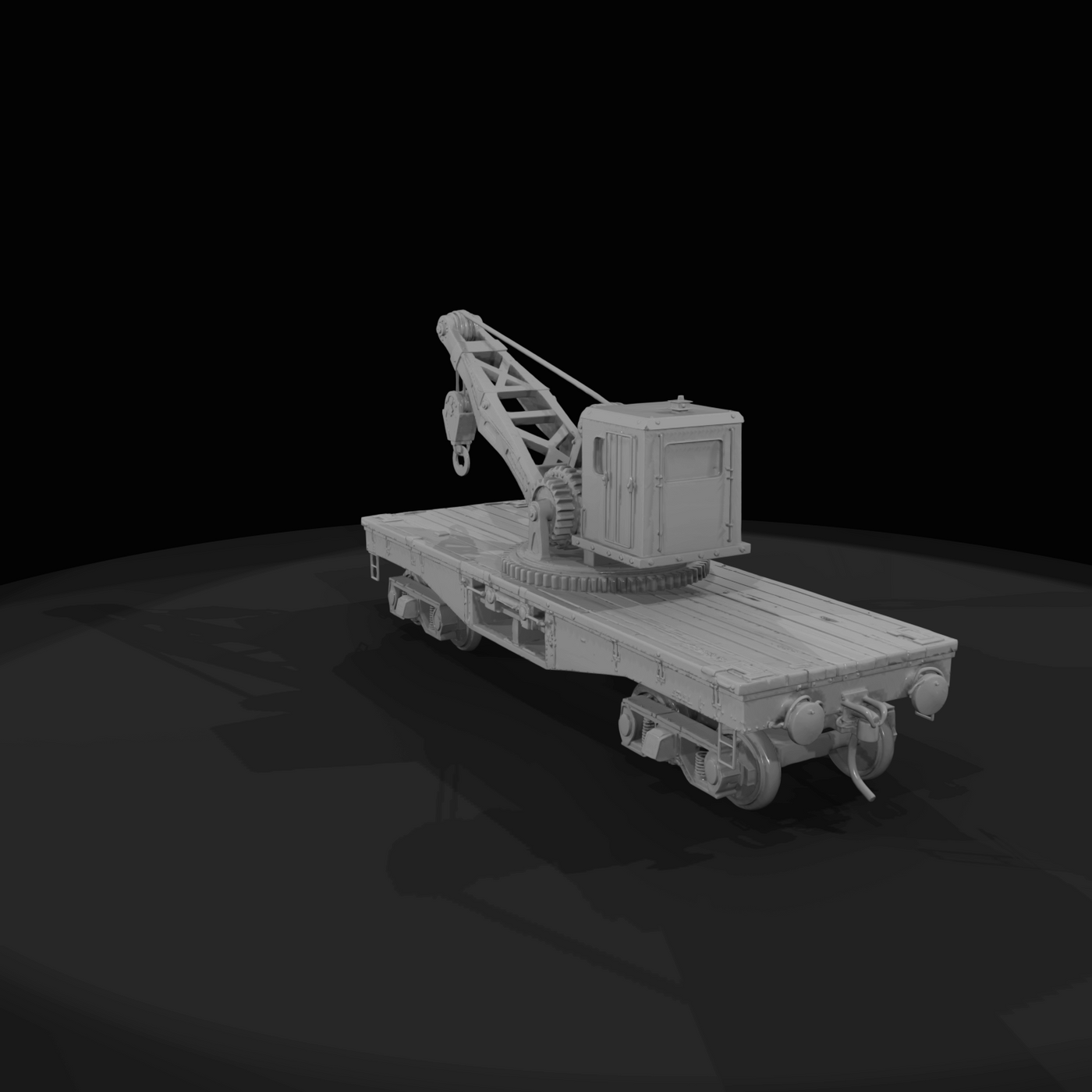 railroad flatcar with crane (scale model)