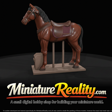 Horse figurine with saddle on display base