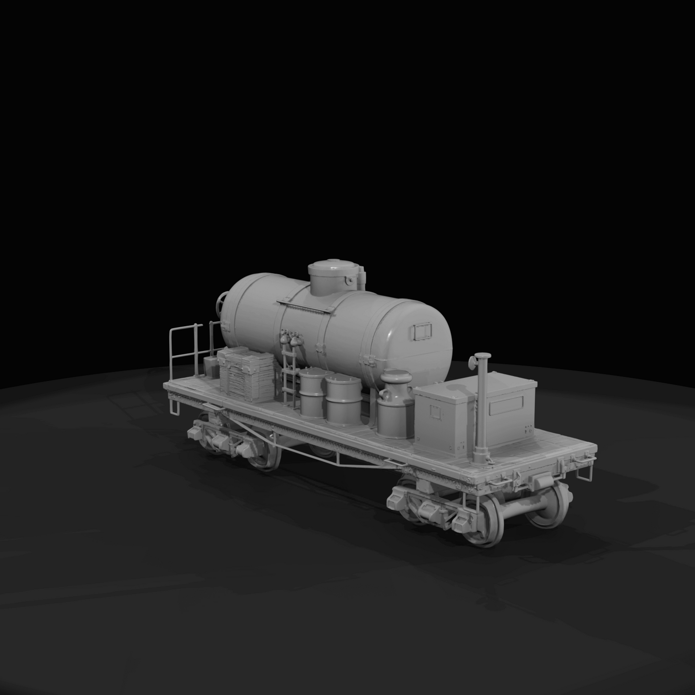 railway tank wagon (industrial supply/tank car on two 4-wheel bogies)