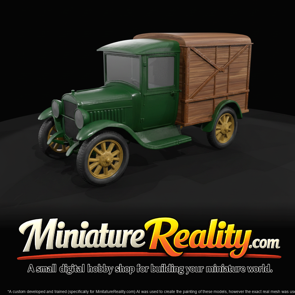 early 20th-century light commercial delivery truck with wooden cargo box