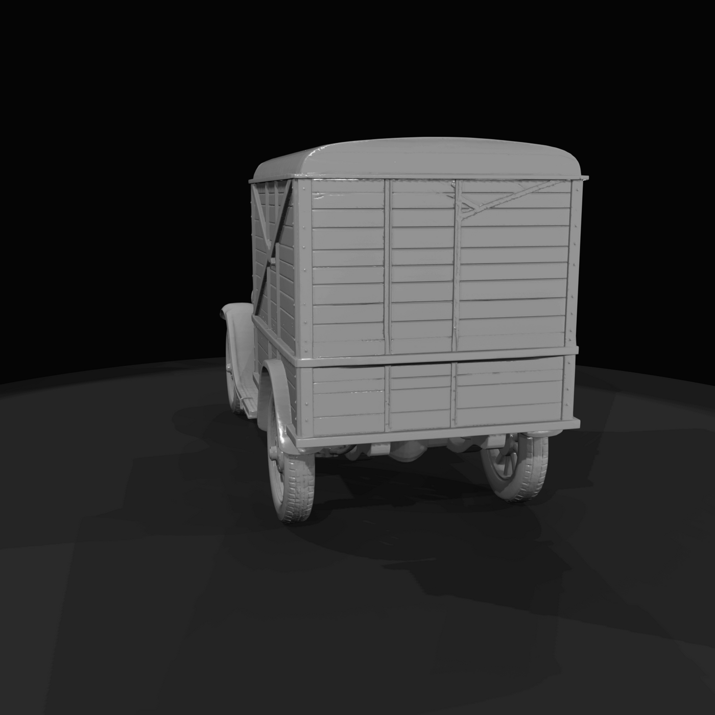 early 20th-century light commercial delivery truck with wooden cargo box