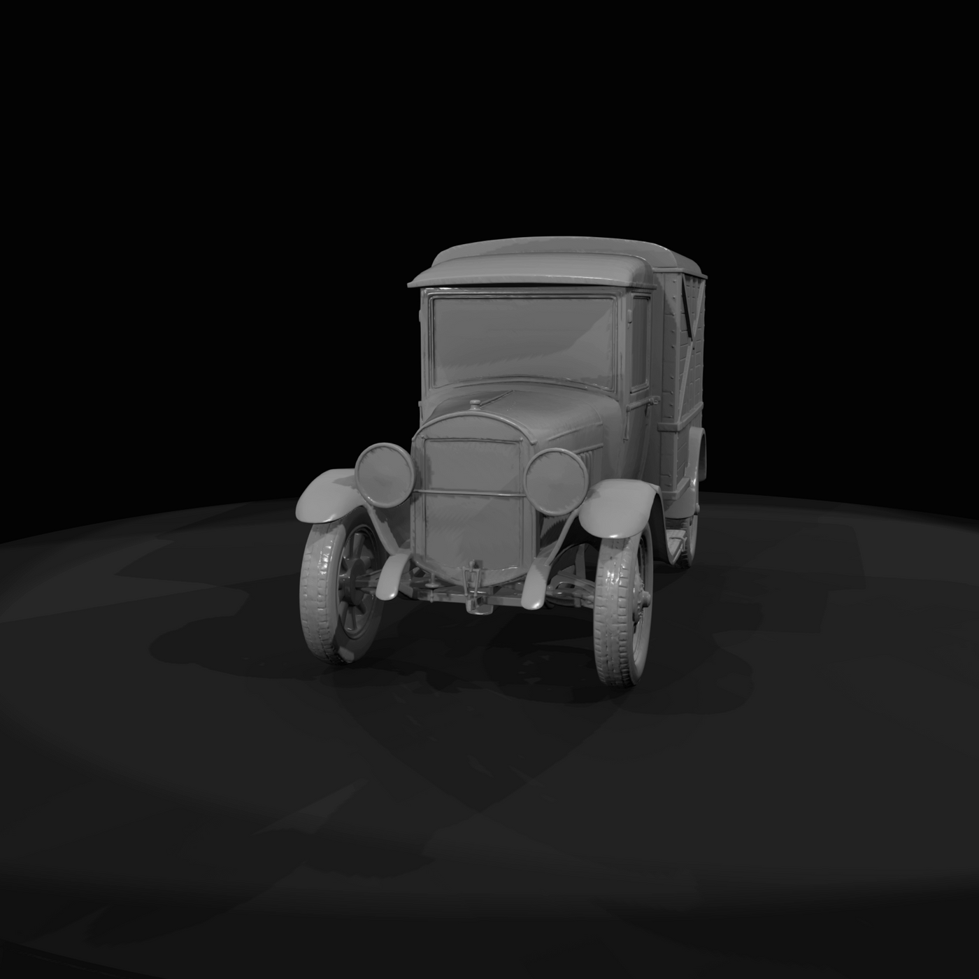 early 20th-century light commercial delivery truck with wooden cargo box