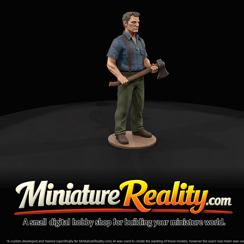 adult male (standing on platform holding an axe) (Mid-20th)