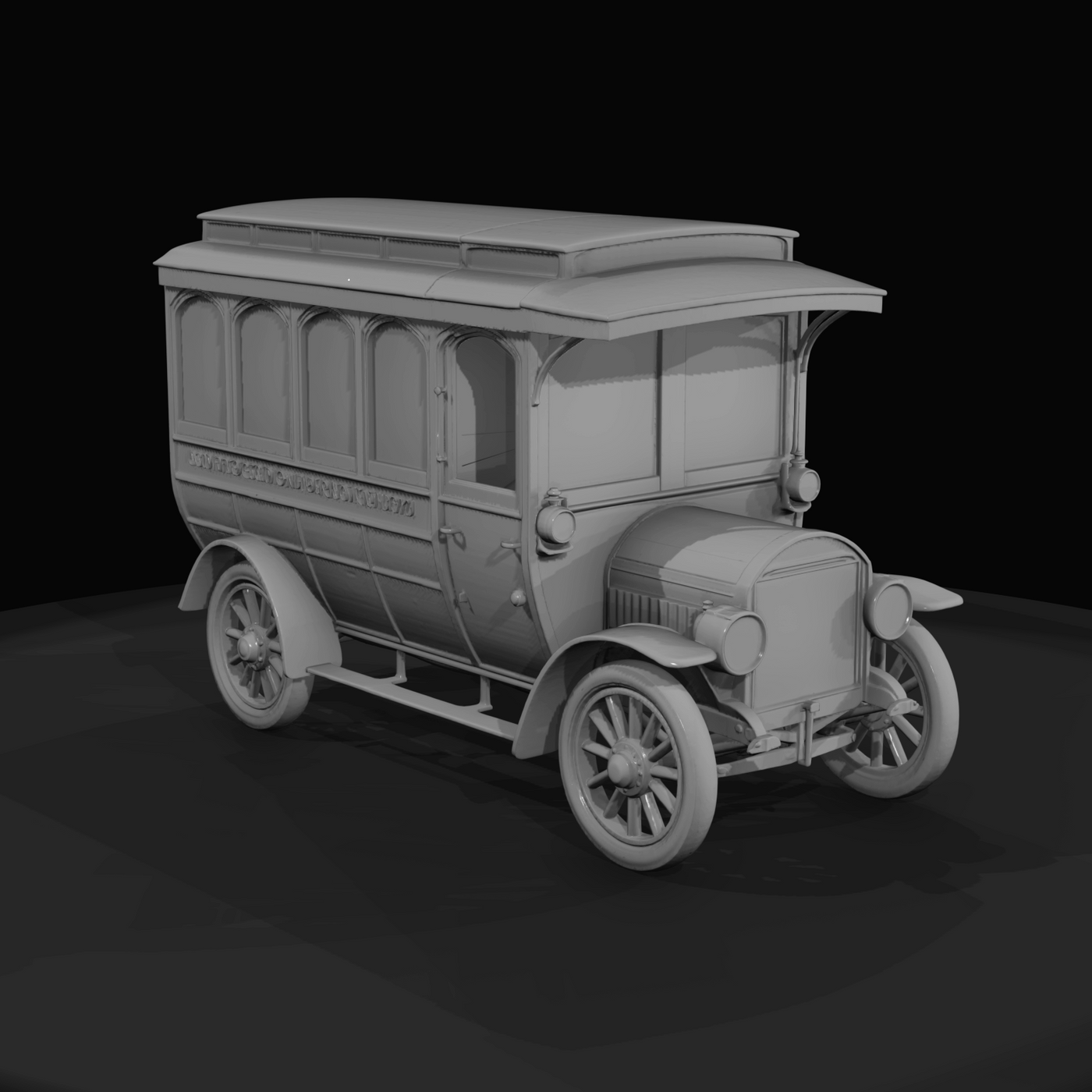 early 20th-century motor omnibus bus (1900s–1910s) — wooden coach body, vintage passenger transit