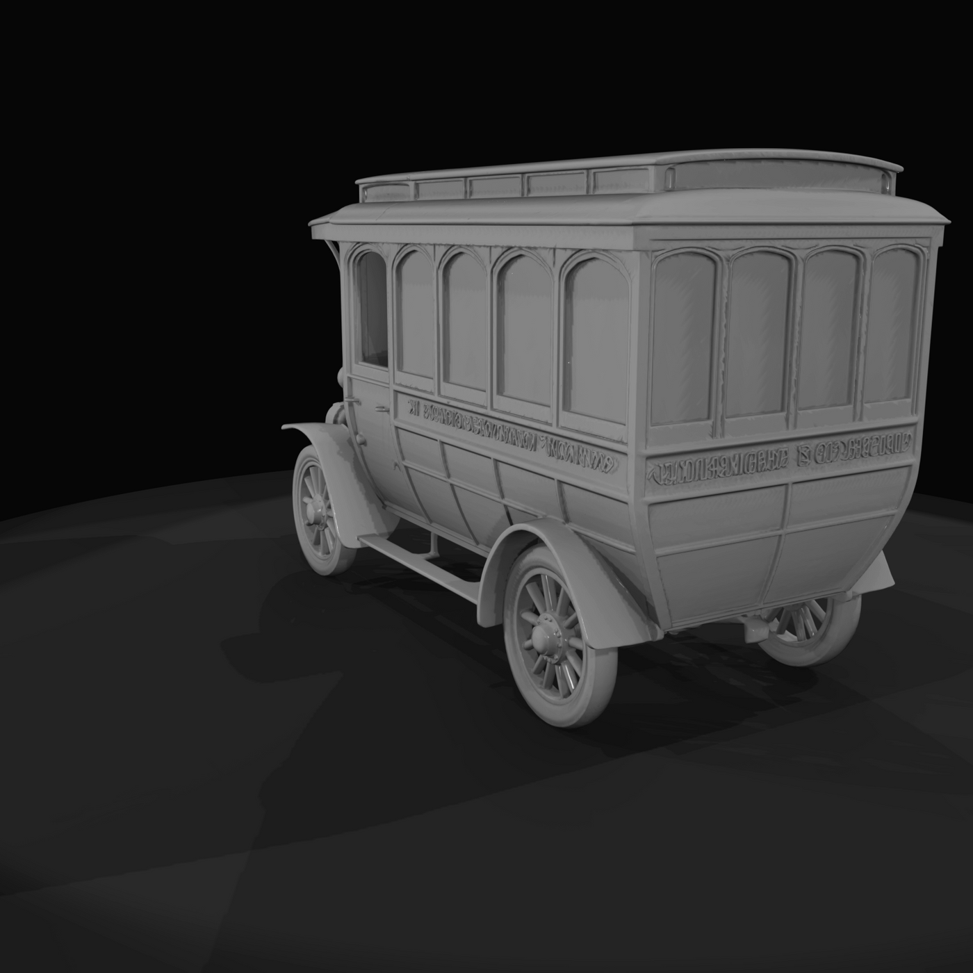 early 20th-century motor omnibus bus (1900s–1910s) — wooden coach body, vintage passenger transit